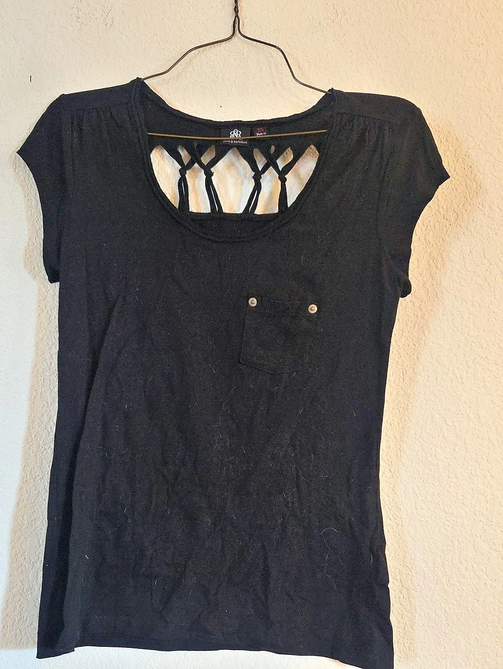 Rock & Republic Cutout Short Sleeve Top Black Size XS
